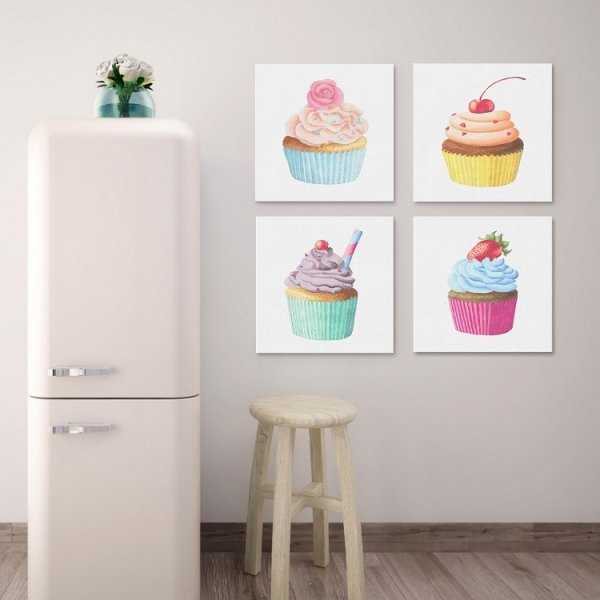 COLORFUL MUFFINS - Komplet czterech obrazów na płótnie COLORFUL MUFFINS - Komplet czterech obrazów na płótnie