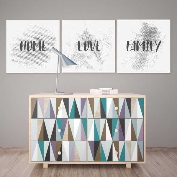 HOME LOVE FAMILY - Komplet trzech obrazów na płótnie HOME LOVE FAMILY - Komplet trzech obrazów na płótnie