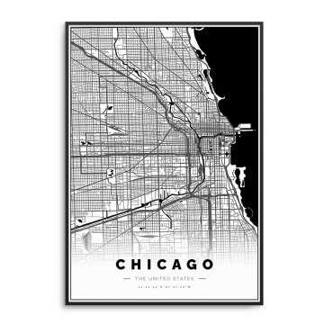 mapa chicago na plakacie w ramie