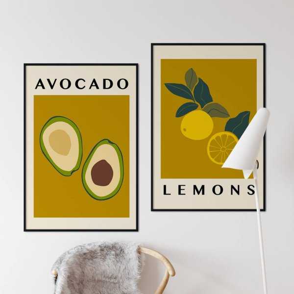 retro fruit plakaty w zestawie