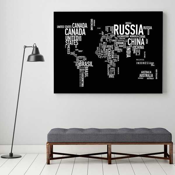 Typograficzna Mapa Świata - Obraz designerski Typograficzna Mapa Świata - Obraz designerski