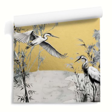 tapeta ścienna złota chinese cranes