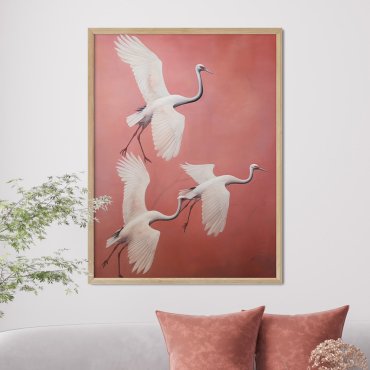 flying cranes plakat w ptaki