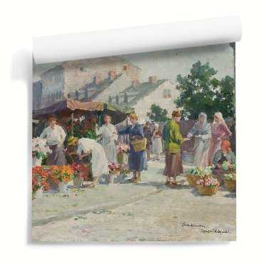 Reprodukcja obrazu Józefa Pankiewicza "Rynek Kleparski w Krakowie" - tapeta ścienna