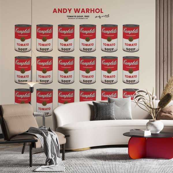 Tapeta ścienna z reprodukcją obrazu Andy Warhol "Puszki z zupą firmy Campbell" Tapeta ścienna z reprodukcją obrazu Andy Warhol "Puszki z zupą firmy Campbell"