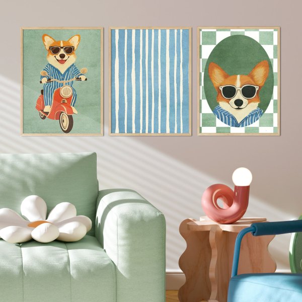 zestaw trzech plakatów cool corgi zestaw trzech plakatów cool corgi