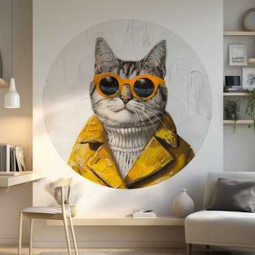tapeta w kształcie koła cat in yellow