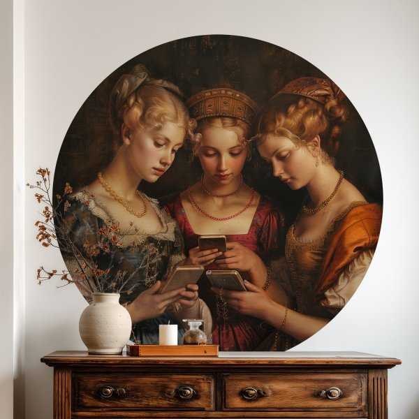 tapeta retro ladies with a smartphone tapeta retro ladies with a smartphone