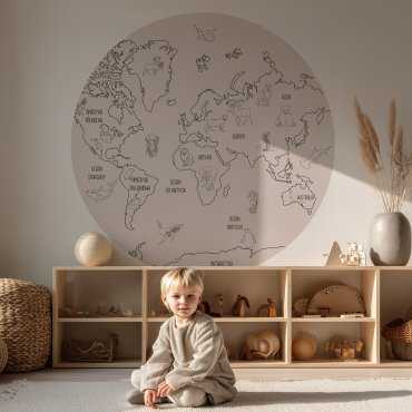 tapeta okrągła minimalist world map