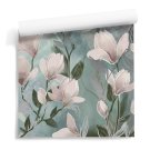 Zielono różowa tapeta z magnoliami
