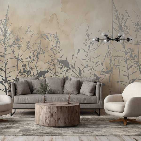 tapeta ścienna w srebrne trawy