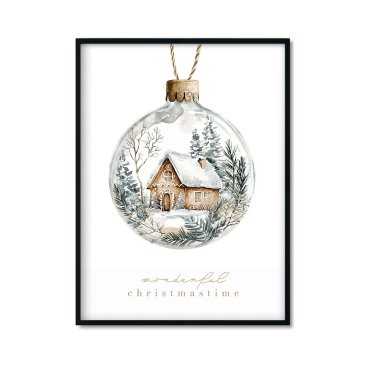 Plakat świąteczny z domkiem