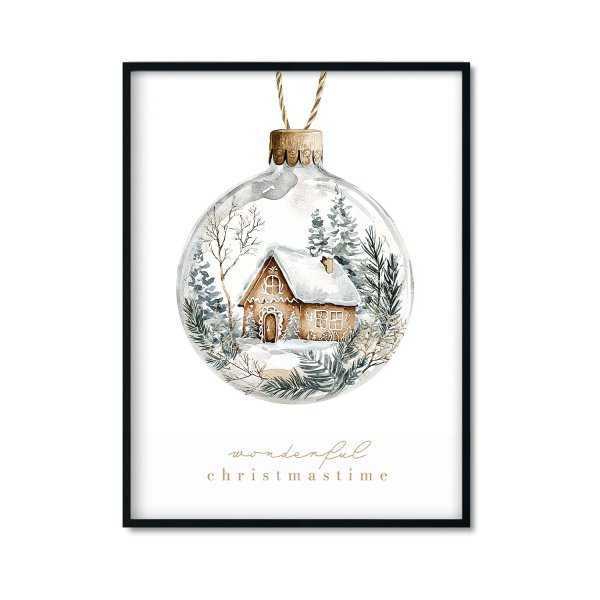 Plakat świąteczny z domkiem