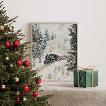 Plakat świąteczny pociąg
