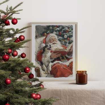 Plakat świąteczny Mikołaj z książką