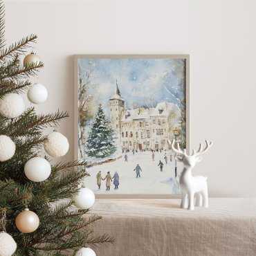 Plakat świąteczny łyżwy