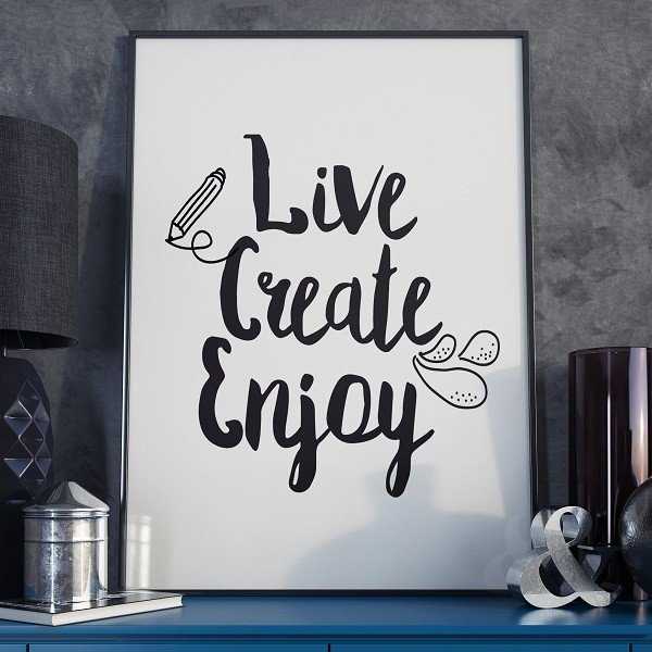 Live create enjoy - Plakat typograficzny w ramie Live create enjoy - Plakat typograficzny w ramie