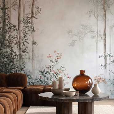 tapeta z mglistymi drzewami