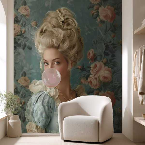 tapeta ścienna z kobietą z gumą balonową