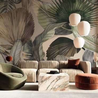 tapeta na ścianę beige jungle leaf
