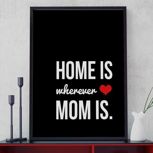 HOME IS WHEREVER MOM IS - Plakat typograficzny w ramie