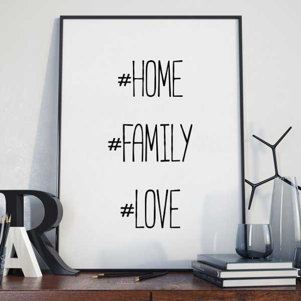 HOME LOVE FAMILY - Plakat typograficzny w ramie