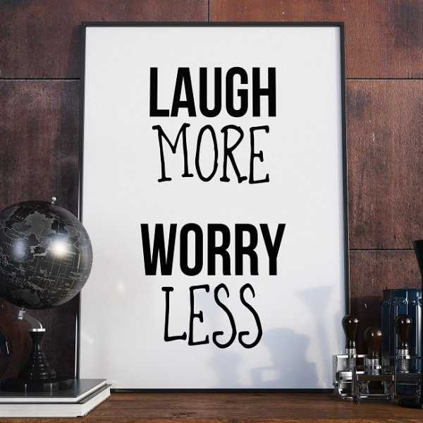 LAUGH MORE WORRY LESS - Plakat typograficzny w ramie LAUGH MORE WORRY LESS - Plakat typograficzny w ramie