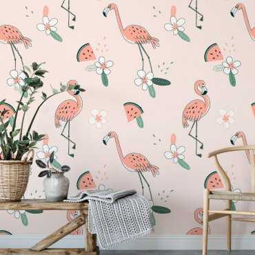 tapeta na ścianę flamingo watermelons