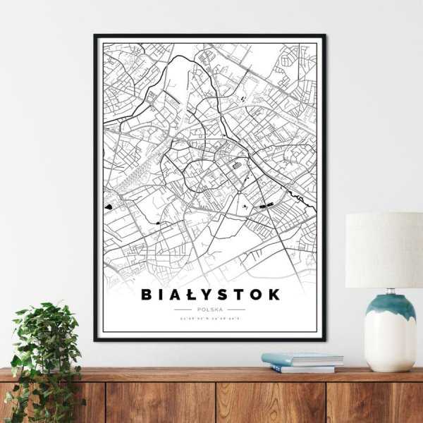 Plakat z mapą polskiego Białegostoku - MAPA