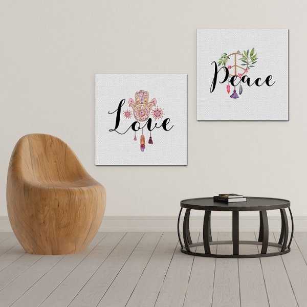 PEACE & LOVE - Komplet dwóch obrazów na płótnie