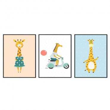 zestaw plakatów pastel giraffe
