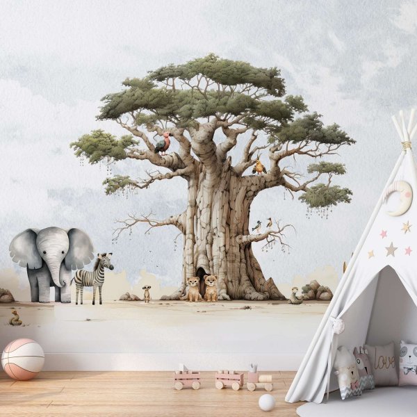 Tapeta na ścianę - MEETING BY THE BAOBAB TREE - Rodzaj : Tapeta winylowa strukturalna